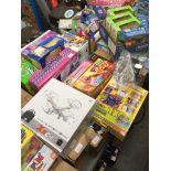 Large quantity of boxed games and toys to include Kiddy Dough, Play-Doh, Barbie plates, The Original