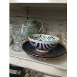 Three pieces of pottery and some glass Catalogue only, live bidding available via our webiste. If