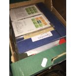A box of stamps albums with stamps and first day covers Catalogue only, live bidding available via