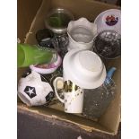 Box of pottery and glass Catalogue only, live bidding available via our webiste. If you require P&