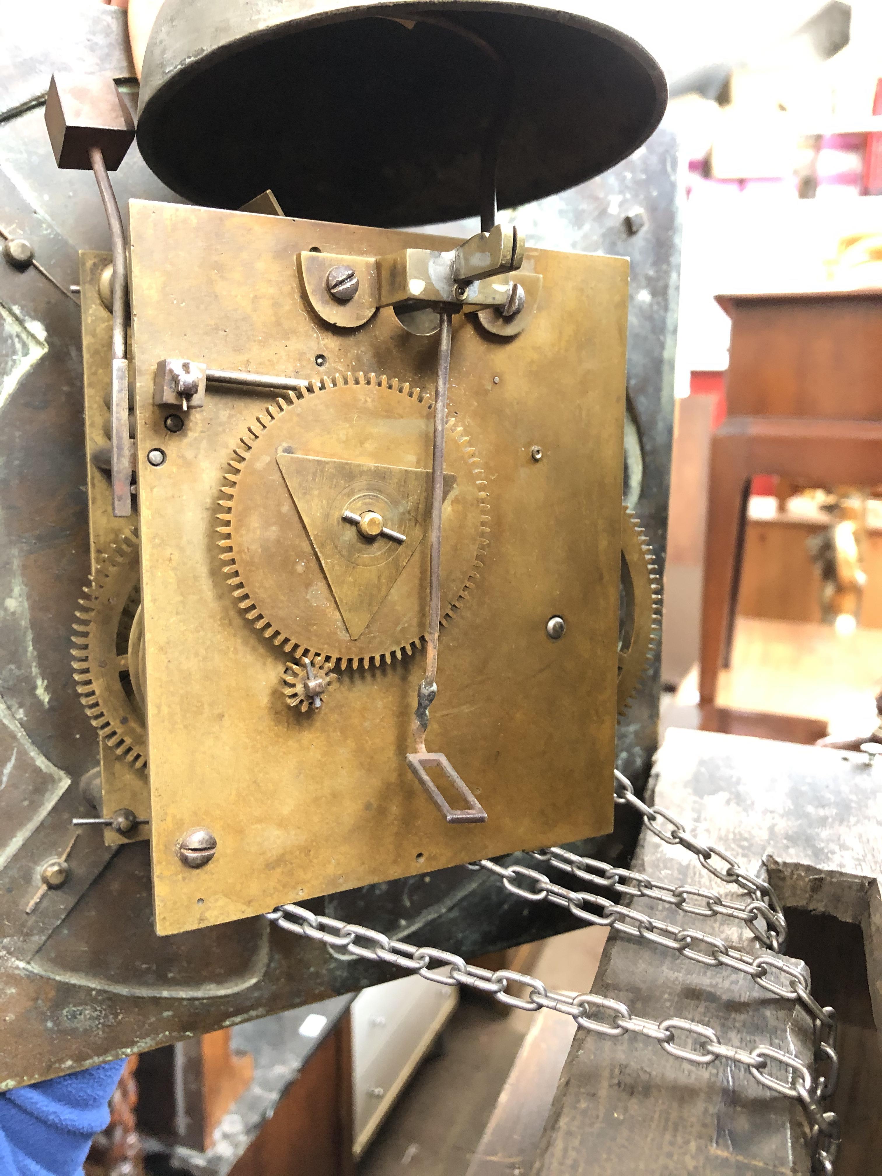 A Sam Harley - Salop, mahogany long case clock with brass dial - with weights, chains, pendulum - Bild 11 aus 13