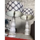 2 large ceramic table lamps with shades. Catalogue only, live bidding available via our webiste.