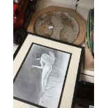 John Calver signed 1986 studio pottery 12.5" nude plate/plaque & nude pencil drawing Catalogue only,