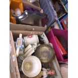 2 boxes of mixed items including pottery, glassware and doll etc Catalogue only, live bidding