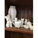 10 items of Belleek china including piece with 3rd black backstamp Catalogue only, live bidding