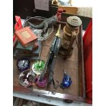 Old drawer and contents inc. paperweights and belows etc. Catalogue only, live bidding available via