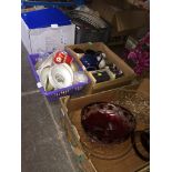 5 boxes of misc pottery. glassware, glass items and a dressing table set, etc Catalogue only, live