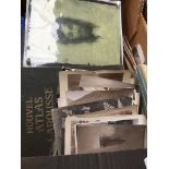 A box with 1924 Nouvel Atlas Larousse, antique photos and prints Catalogue only, live bidding