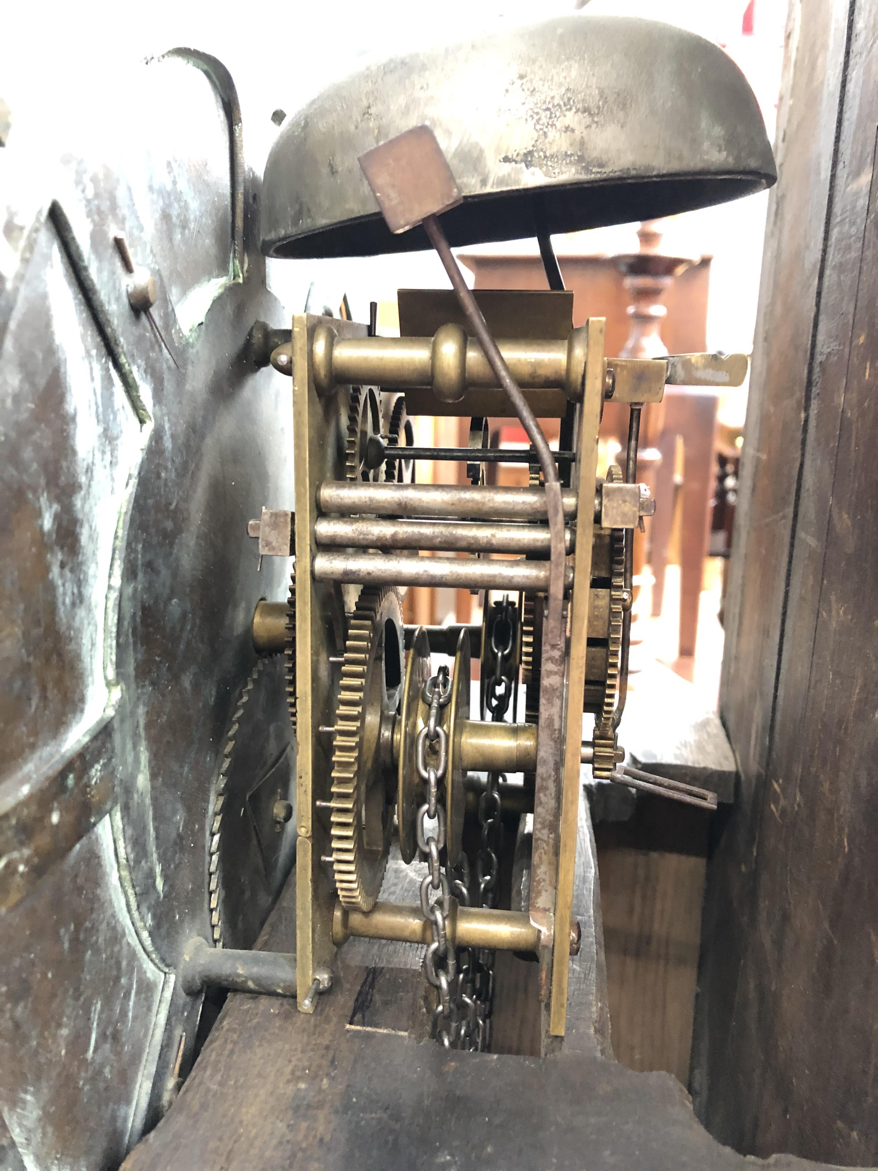 A Sam Harley - Salop, mahogany long case clock with brass dial - with weights, chains, pendulum - Bild 6 aus 13