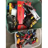 2 boxes of vintage Corgi, Matchbox and other various toy cars. Catalogue only, live bidding