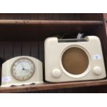 A Bush cream bakelite vintage radio and a vintage cream bakelite Smiths 30 hours clock. Catalogue