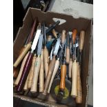A box with large quantity of good woodworking tools, mainly chisels Catalogue only, live bidding