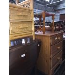 A pine bedside chest, a rush stool and a cane cabinet Catalogue only, live bidding available via our