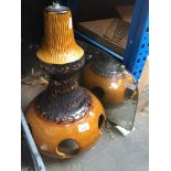 A large pottery table lamp - AF and a mirror. Catalogue only, live bidding available via our
