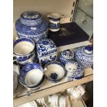 Blue and white ware and three boxed Worcester plates Catalogue only, live bidding available via