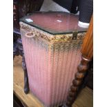 A pink woven hexagonal linen basket with glass top Catalogue only, live bidding available via our