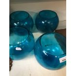 4 blue glass bowls Catalogue only, live bidding available via our webiste. If you require P&P please