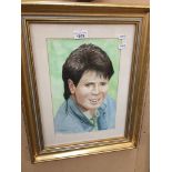 A signed watercolour, framed and glazed, depicting Cliff Richard, signed lower right by Barbara