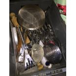 A box of mixed cutlery, stainless steel, etc The-saleroom.com showing catalogue only, live bidding