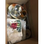 Box of items inc. Royal Dopulton plate etc. The-saleroom.com showing catalogue only, live bidding