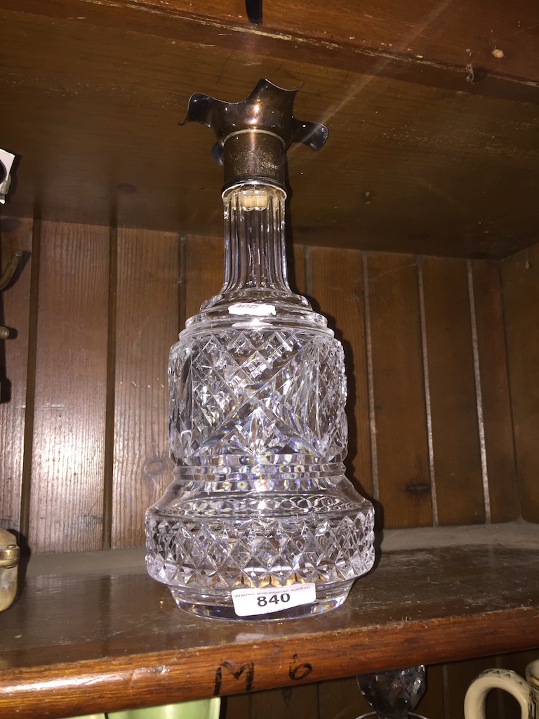 Glass decanter with silver collar - no stopper The-saleroom.com showing catalogue only, live bidding