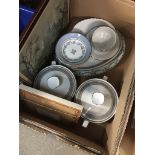 A box of china dinerware and a picture. The-saleroom.com showing catalogue only, live bidding