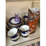Some Coalport Athlone Blue plates and cups and a glass vase The-saleroom.com showing catalogue only,