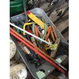 A wheelbarrow full of garden tools, etc. The-saleroom.com showing catalogue only, live bidding