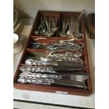Wooden tray of EPNS cutlery The-saleroom.com showing catalogue only, live bidding available via
