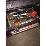 A toolbox with tools. The-saleroom.com showing catalogue only, live bidding available via our
