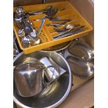 A box of stainless steel kitchenware. The-saleroom.com showing catalogue only, live bidding