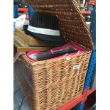 A wicker basket with various items The-saleroom.com showing catalogue only, live bidding available