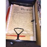 A box of newspapers related to WW2. The-saleroom.com showing catalogue only, live bidding