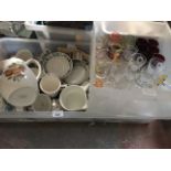 Two plastic boxes of pottery and glass The-saleroom.com showing catalogue only, live bidding