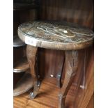 Small carved wood stool and a tripod table The-saleroom.com showing catalogue only, live bidding
