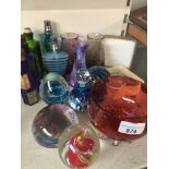Glassware inc. small bottles, paperweights and cranberry glass bowl The-saleroom.com showing