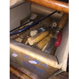 A box of chisels etc The-saleroom.com showing catalogue only, live bidding available via our