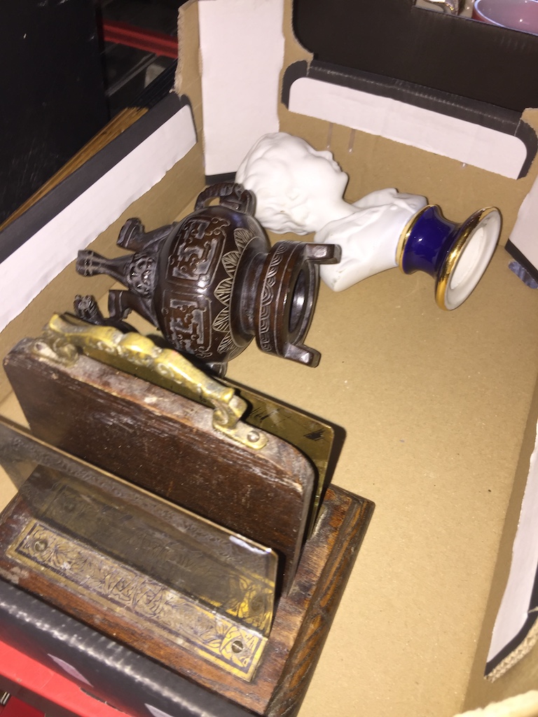 A letter rack, wooden censer and a French bust. The-saleroom.com showing catalogue only, live