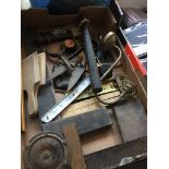 A box of vintage tools etc The-saleroom.com showing catalogue only, live bidding available via our