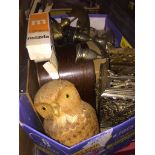 A box of assorted items to include clock, ornaments, metalware, etc. The-saleroom.com showing