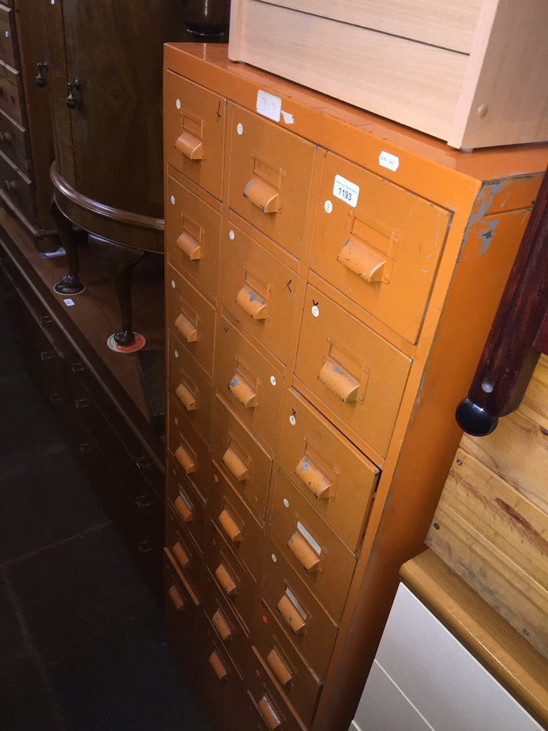 A 24 drawer vintage metal cabinet The-saleroom.com showing catalogue only, live bidding available