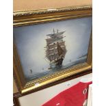 A sailing ship at sea, oil on canvas, signed 'Ballie', framed. The-saleroom.com showing catalogue