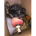 A box of table lamps The-saleroom.com showing catalogue only, live bidding available via our