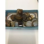 Small box of coins and badges The-saleroom.com showing catalogue only, live bidding available via