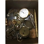 A box with contents to include 2 watches, various medals, jewellery, etc. The-saleroom.com showing
