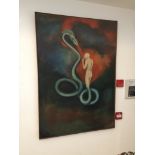 Large abstract oil of a man with snake The-saleroom.com showing catalogue only, live bidding