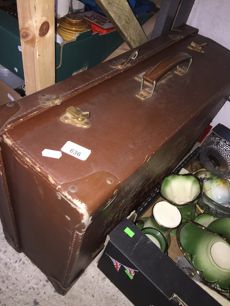 A vintage suitcase and a briefcase. The-saleroom.com showing catalogue only, live bidding