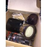 A box of assorted glass and pottery items. The-saleroom.com showing catalogue only, live bidding