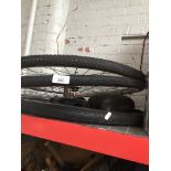 2 bike wheels, a tyre, tubes and a saddle. The-saleroom.com showing catalogue only, live bidding