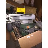 A box of misc tools to include power tools, blowtorches, etc. Catalogue only, live bidding available